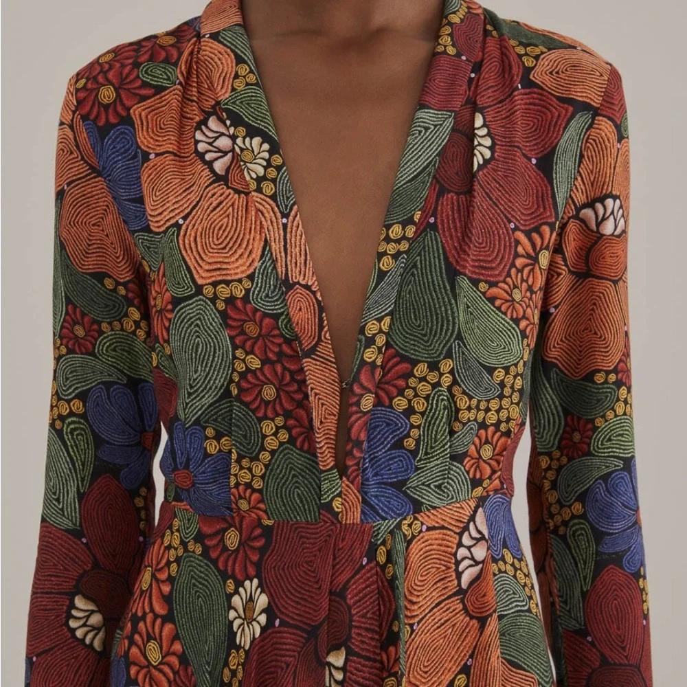 Farm Rio Black Stitched Flowers V Neck Maxi Dress from Anthropologie- Size Large - Picture 8 of 16